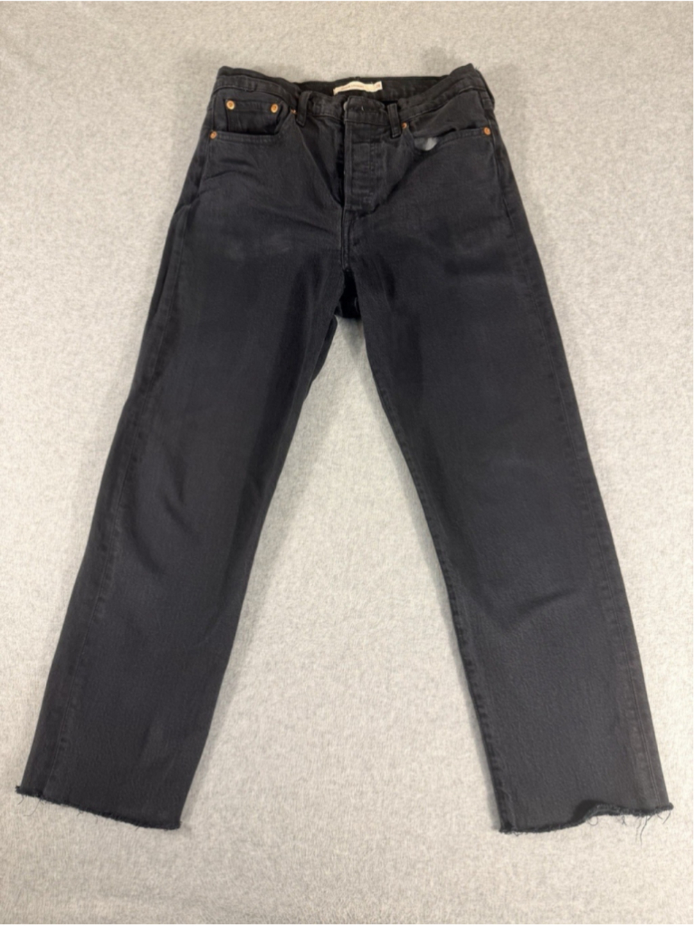 Levi's‎ Women's 28x26 Wedgie Straight Leg Jean Washed Black Raw Hem Button Fly